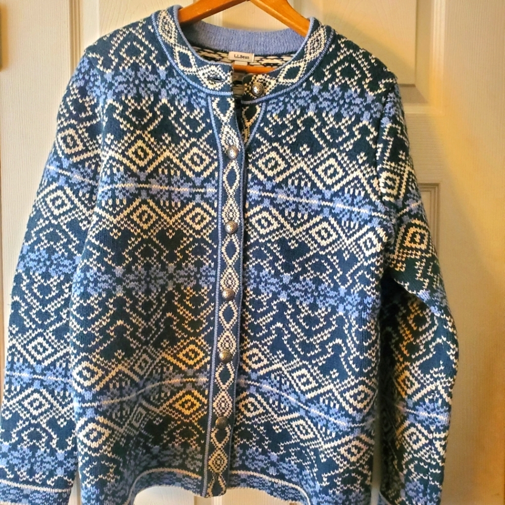 LL Bean button-up Fair Isle Nordic sweater